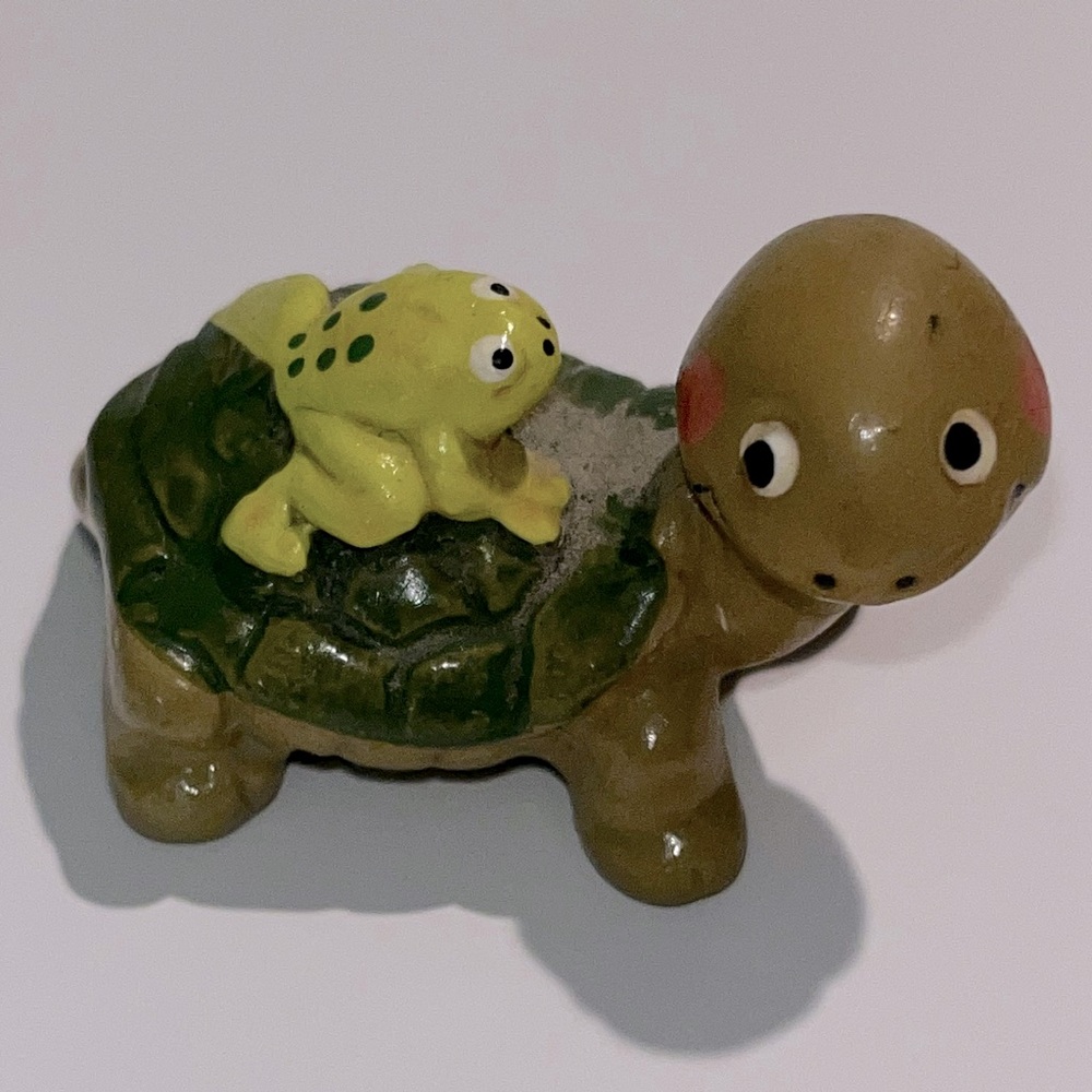 Vintage Napcoware Turtle Figurine with Frog on Back Made in Japan